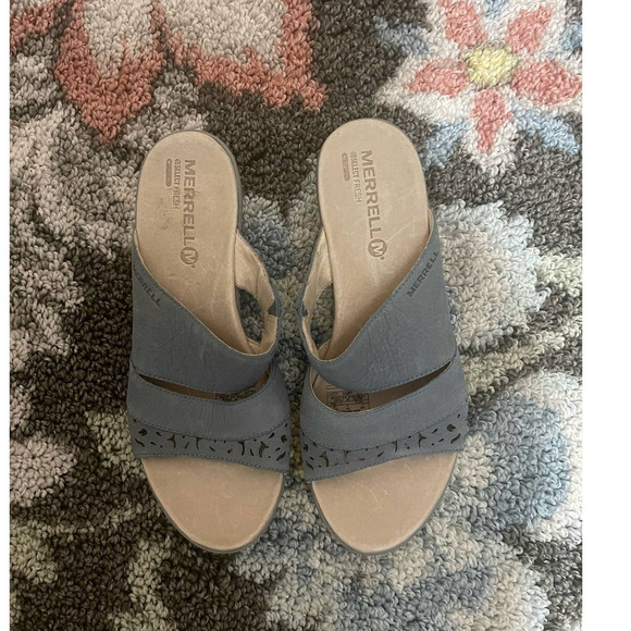 Merrell Veranda Eve Womens Leather Slide Sandals in Dusty Blue Size 7‎ - Picture 1 of 8